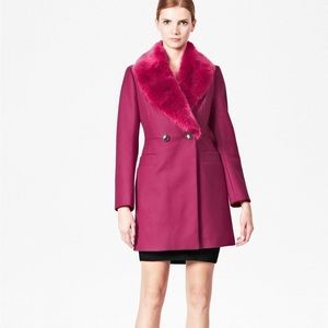 French Connection Fuscia Faux Fur Collar Pea Coat.